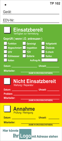 Reiß und Wasserfestes Papier als Einsatzanhänger